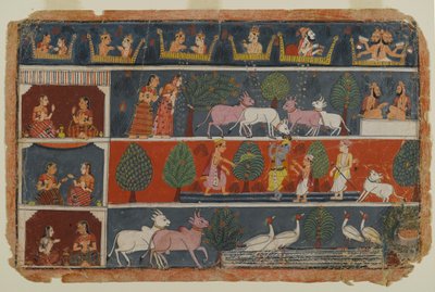 Dağınık Bhagavata Purana Serisinden bir sayfa, c.1680 (kağıt üzerinde opak wc) by Indian School