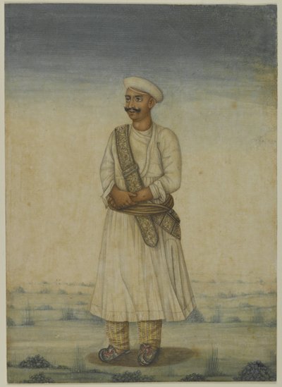 Bir Adamın Portresi (kağıt üzerine sulu boya) by Indian School