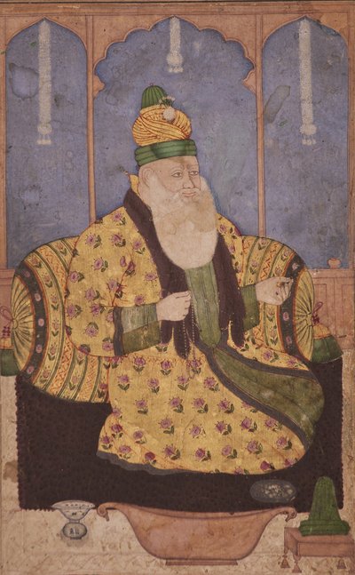 Bir Sufi şeyhinin portresi, c.1670 (kağıt üzerinde opak wc ve altın) by Indian School