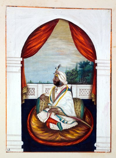 Rajah Sher Singh, The Kingdom of the Punjab, its Rulers and Chiefs, cilt I, kimliği belirsiz bir Hintli sanatçının 27 suluboya çalışması, c.1840 (kağıt üzerinde wc) by Indian School