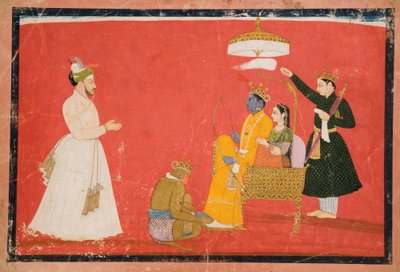 Rama ve Sita Enthroned, c.1750 (kağıt üzerinde opak wc ve altın) by Indian School