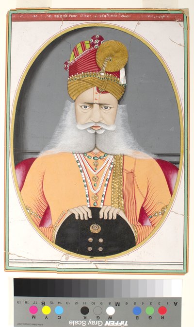 Sardar Singh, c.1870 (kağıt üzerinde opak suluboya ve altın) by Indian School
