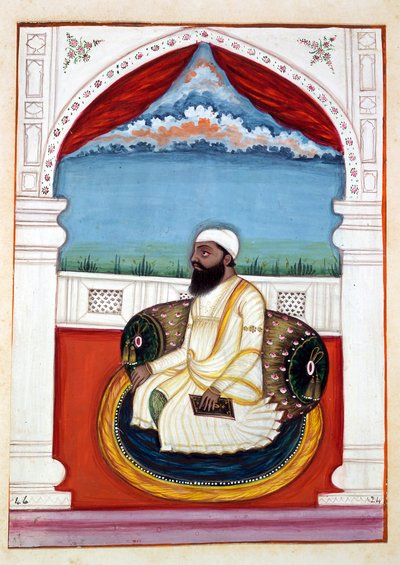 Şeyh Mohi-od-deen, The Kingdom of the Punjab, its Rulers and Chiefs, cilt II, kimliği belirsiz bir Hintli sanatçı tarafından 30 suluboya çalışması, c.1840 (kağıt üzerinde wc) by Indian School