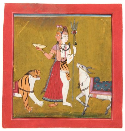 Shiva Ardhanarishvara, c.1715 (opak wc, kağıt üzerinde altın ve gümüş) by Indian School