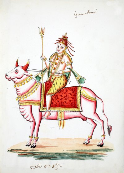 Boğa üzerine monte edilmiş Shiva, Nandi (kağıt üzerinde wc) by Indian School