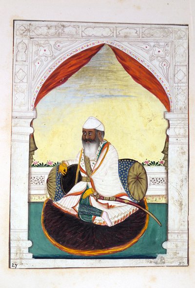 Sirdar Gurmukh Singh Bhai, The Kingdom of the Punjab, its Rulers and Chiefs, cilt II, kimliği belirsiz bir Hintli sanatçı tarafından 30 suluboya çalışması, c.1840 (kağıt üzerinde wc) by Indian School