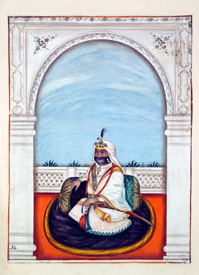 Sirdar Lehna Singh (Majithia), The Kingdom of the Punjab, its Rulers and Chiefs, cilt II, kimliği belirsiz bir Hintli sanatçı tarafından 30 suluboya çalışması, c.1840 (kağıt üzerinde wc) by Indian School