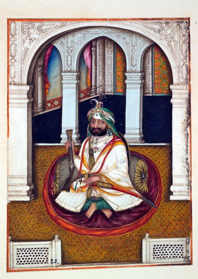 Sirdar Lehna Singh, The Kingdom of the Punjab, its Rulers and Chiefs, cilt I, kimliği belirsiz bir Hintli sanatçının 27 suluboya çalışması, c.1840 (kağıt üzerinde wc) by Indian School