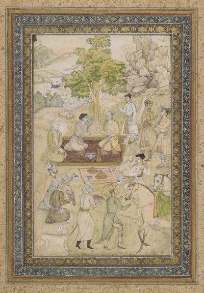 Piknikte Sultan Murad ve Sultan Daniyal, resimli müstakil albüm folyosu, c.1900 by Indian School
