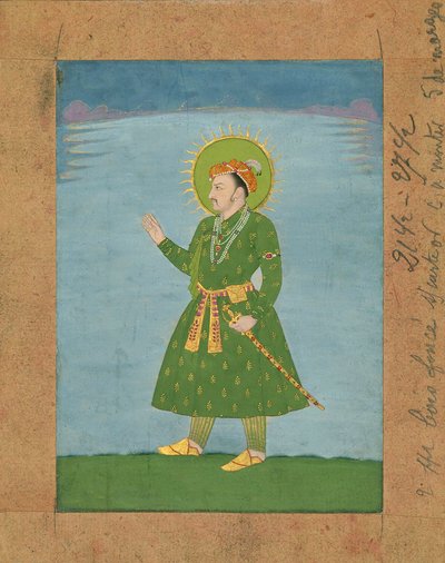 4. Babür İmparatoru Cihangir (1605-1627), c. 17. yüzyılın başlarında minyatür resim (kahverengi kağıt üzerinde mürekkep ve pigmentler) by Indian School