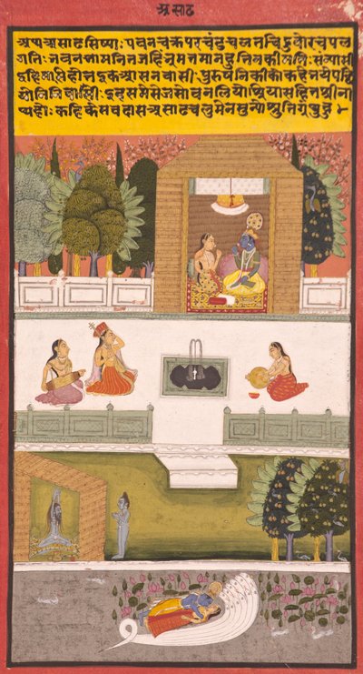 Sekizinci Ay: Asadha, 1730 (kağıt üzerinde opak wc ve altın) by Indian School