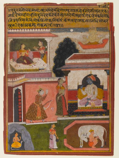 Arzuları Belli Olan Kahraman, Rasikapriya Serisinden Sayfa, c.1660-1690 (kağıt üzerinde opak wc ve altın) by Indian School