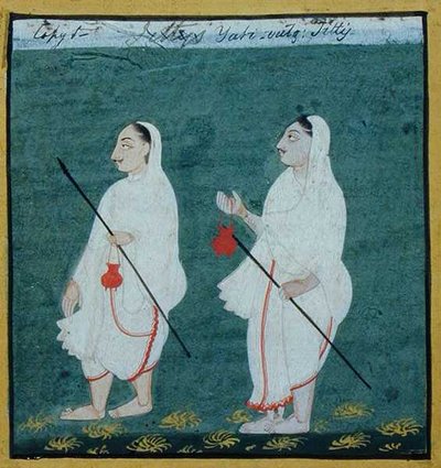Keçeli Saçlı İki Jain Ascetics (jati) Dini Mendicants, Udaipur, c.1810-20 (kağıt üzerine guaj) by Indian School