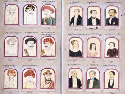 Yerli ve Avrupa portrelerinden oluşan bir albümden iki yaprak, c.1830-1850 by Indian School