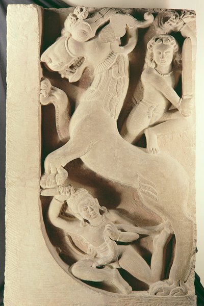 Bir aslan-griffinle savaşan savaşçılar by Indian School