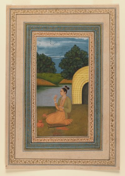 Yogini bir manzarada, c.1760 (kağıt üzerinde wc) (recto, 375848) by Indian School