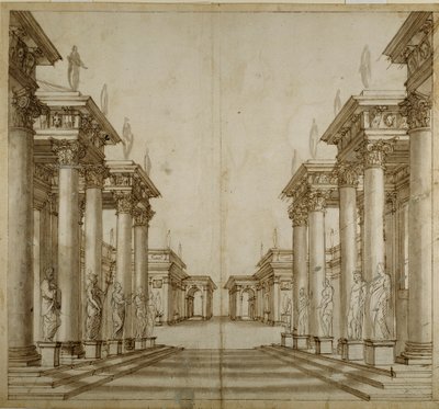 Bir Roma atriyumu (kağıt üzerinde kalem ve mürekkep) by Inigo Jones