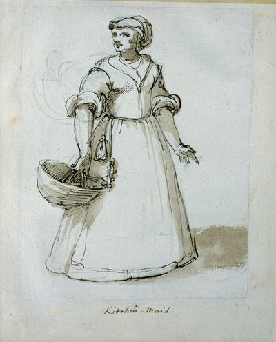 Bir mutfak hizmetçisi (kağıt üzerinde kalem ve mürekkep) by Inigo Jones