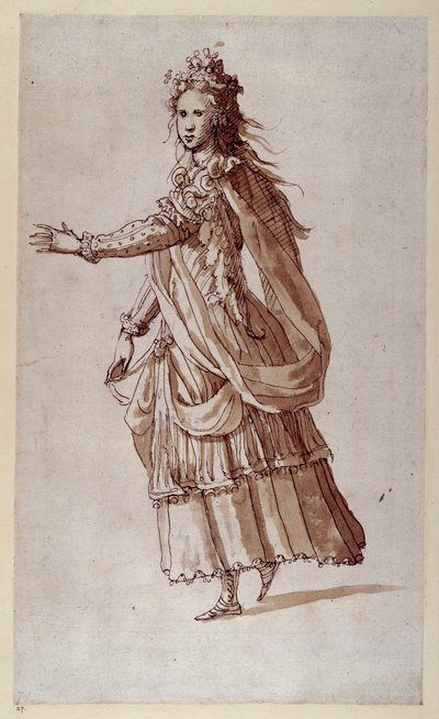 Naiad gibi bir bayan (kağıt üzerinde kalem ve mürekkep) by Inigo Jones