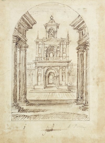 Bir saray (kağıt üzerinde kalem ve mürekkep) by Inigo Jones