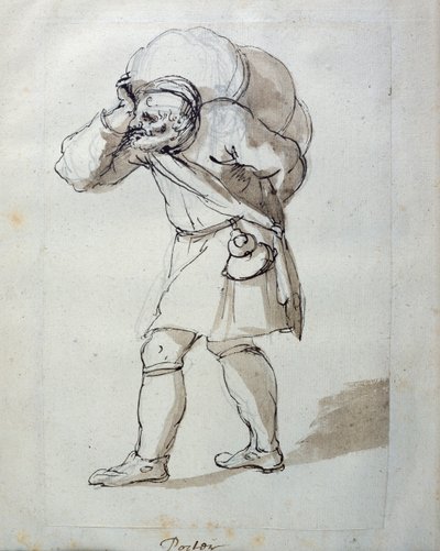Bir hamal yüklü (kağıt üzerinde kalem ve mürekkep) by Inigo Jones