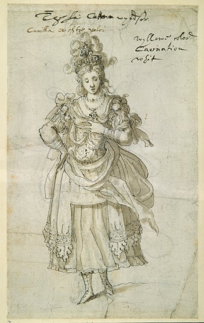 Camilla, c.1609 (kağıt üzerine kalem ve mürekkep) by Inigo Jones