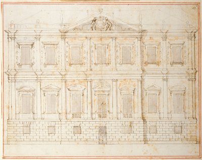 Banqueting House için sondan bir önceki tasarımın yükseltilmesi, Whitehall, c.1619 (kağıt üzerinde kalem ve mürekkep) by Inigo Jones