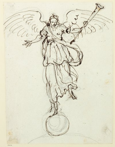 Şöhret, ön taslak, c.1631 (kağıt üzerine kalem ve mürekkep) by Inigo Jones