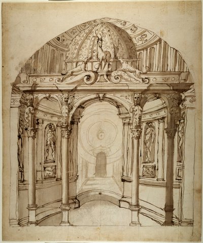 Sarayın içi, c.1611 (kağıt üzerine kalem ve mürekkep) by Inigo Jones
