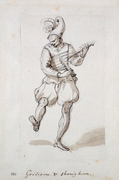 Izgaralı ve ayakkabı çekeceği olan adam (kağıt üzerinde kalem ve mürekkep) by Inigo Jones