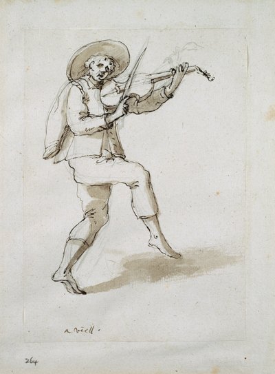 Kemanlı adam (kağıt üzerinde kalem ve mürekkep) by Inigo Jones