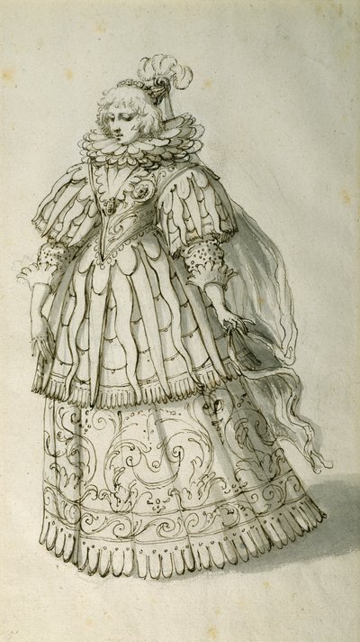 Masquer, c.1638 (kağıt üzerine kalem ve mürekkep) by Inigo Jones