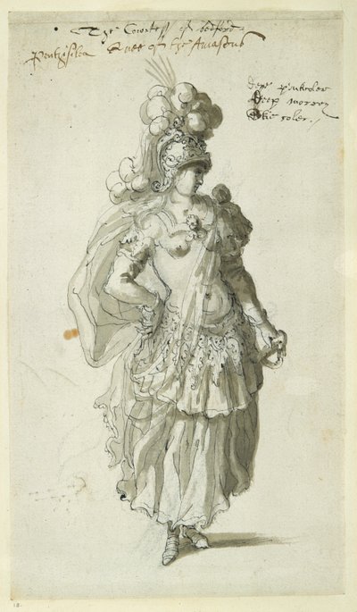 Penthesilea, c.1609 (kağıt üzerine kalem ve mürekkep) by Inigo Jones