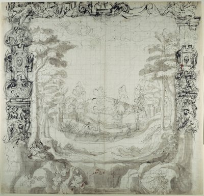 Proscenium ve av sahnesi (kağıt üzerinde kalem ve mürekkep) by Inigo Jones