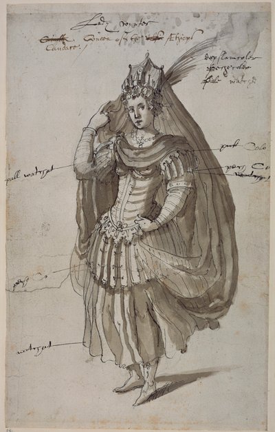 Kraliçe Candace, c.1609 (kağıt üzerine kalem ve mürekkep) by Inigo Jones
