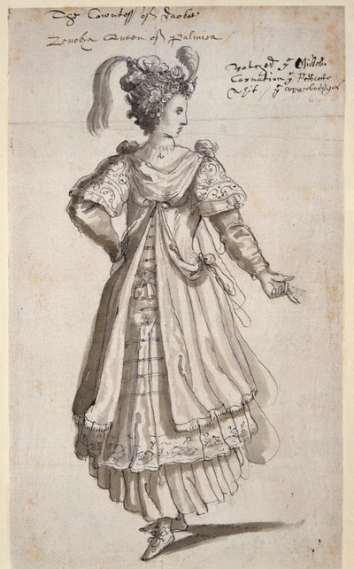 Kraliçe Zenobia, c.1609 (kağıt üzerine kalem ve mürekkep) by Inigo Jones