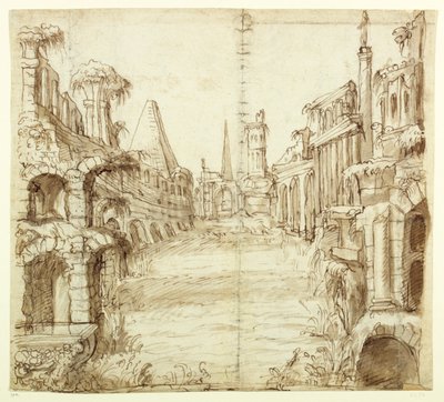 Düşmüş Şövalyelik Evi, c.1610 (kağıt üzerine kalem ve mürekkep) by Inigo Jones
