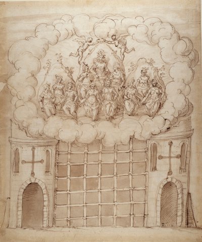 Sabahın Kızlarının Serbest Bırakılması, c.1611 (kağıt üzerinde kalem ve mürekkep) by Inigo Jones