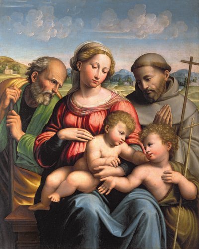 Bebek St. John the Baptist ve St. Francis ile Kutsal Aile by Innocenzo da Imola
