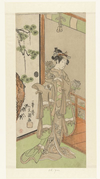 Aktör Onoe Tamizo bir kadın rolünde by Ippitsusai Bunchō