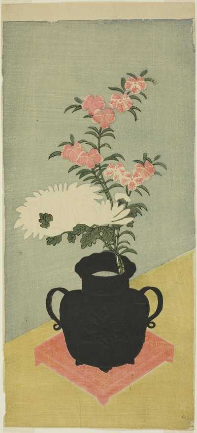 Siyah Vazoda Beyaz Krizantemler ve Pembeler by Ippitsusai Bunchō