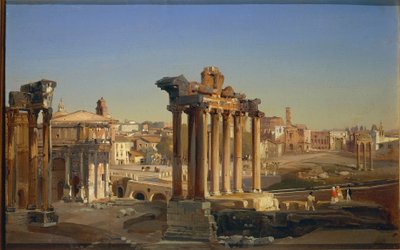 İtalya, Roma, Ippolito Caffi tarafından Satürn Tapınağı ile Roma Forumu