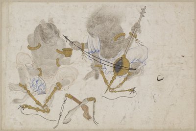 İki iblis, zincirlenmiş, 15. yüzyıl by Iranian Master