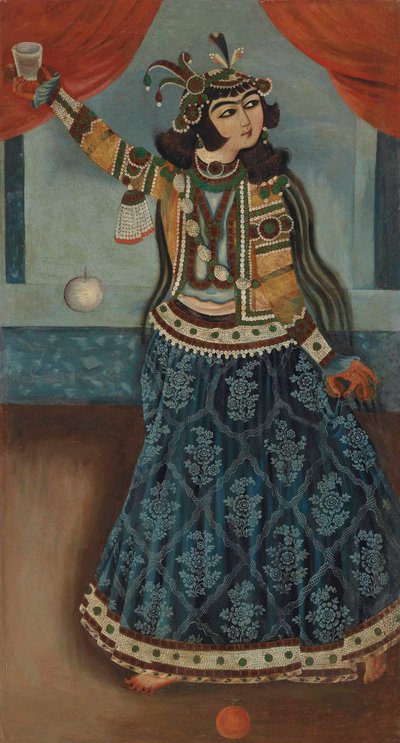 Mavi Elbiseli Bir Dansçı (tuval üzerine yağlı boya) by Iranian School