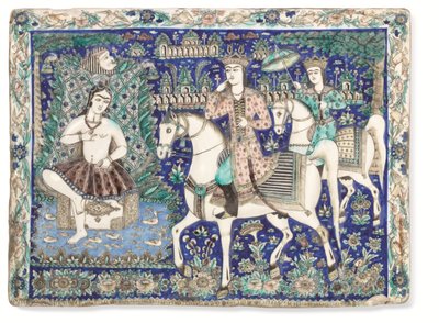 Büyük bir Qajar kalıplı ve sırlı çini, Qajar Iran by Iranian School