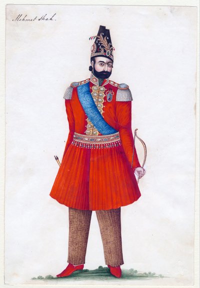 Mohammad Shah Qajar (1808-1848), İran kralı - İranlı usta - 1835 - Kağıt üzerine guaj boya - 24,2x16,5 - Özel Koleksiyon by Iranian School