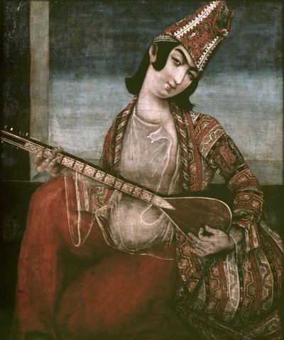 Gitar çalan genç kadın by Iranian School