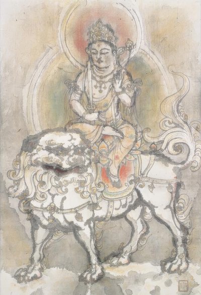 Irie Hako, Manjushri auf einem Löwen sitzend by Irie Hako