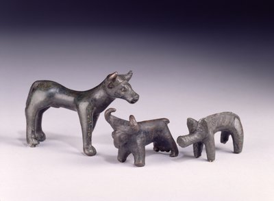 Two bulls, from Hungary and a boar, from Gower Cave, Rhossilly, South Wales, Iron Age (bronze) by Iron Age