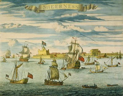 Sheerness, Kent, Johannes Kip (1652-1722) tarafından gravürlenmiştir (elle boyanmış gravür) by Isaac (after) Sailmaker